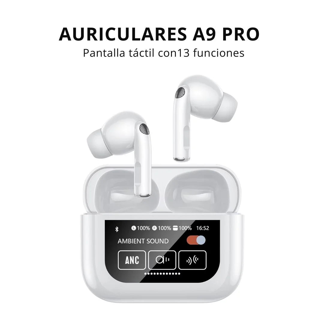 Audífonos A9 Pro – Sonido envolvente, pantalla táctil y cancelación real. Paga al recibir.